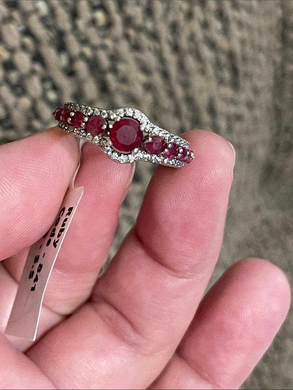 Elegant Natural Red Ruby Gemstone with CZ Accents 935 Silver Halo Ring - Picture 9 of 14
